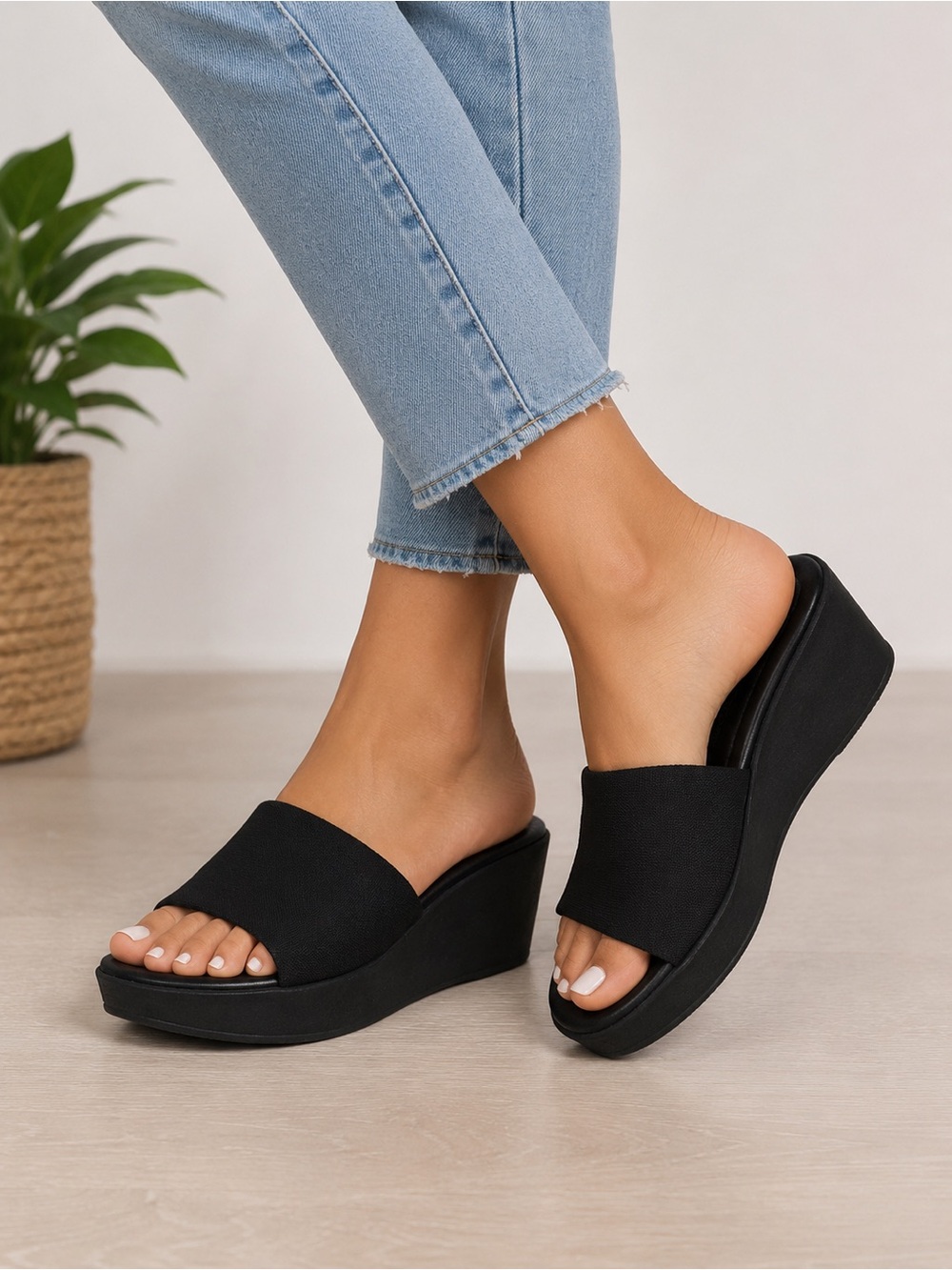 Steve Madden Steven Black Platform Wedge Slide Sandals Women’s Size 8